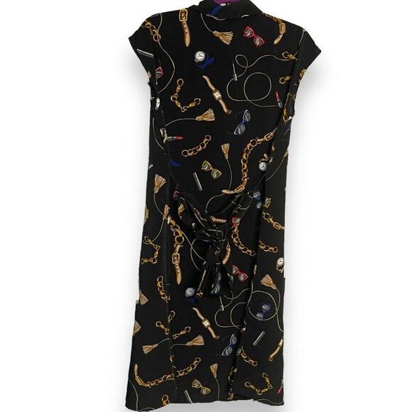 APT. 9 Belted Knee Length Dress Womens M Black Baroque Watches Sunglasses Casual - Picture 3 of 12